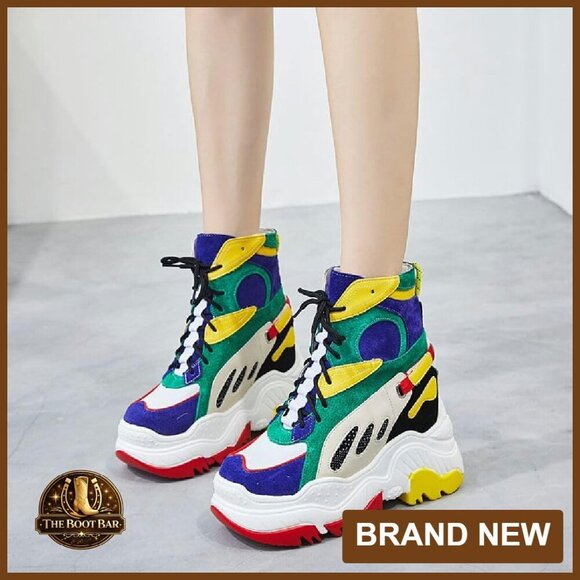 Women's Chunky Platform Ankle Boots Suede Leather Lace Up Hidden Heel - Picture 4 of 8